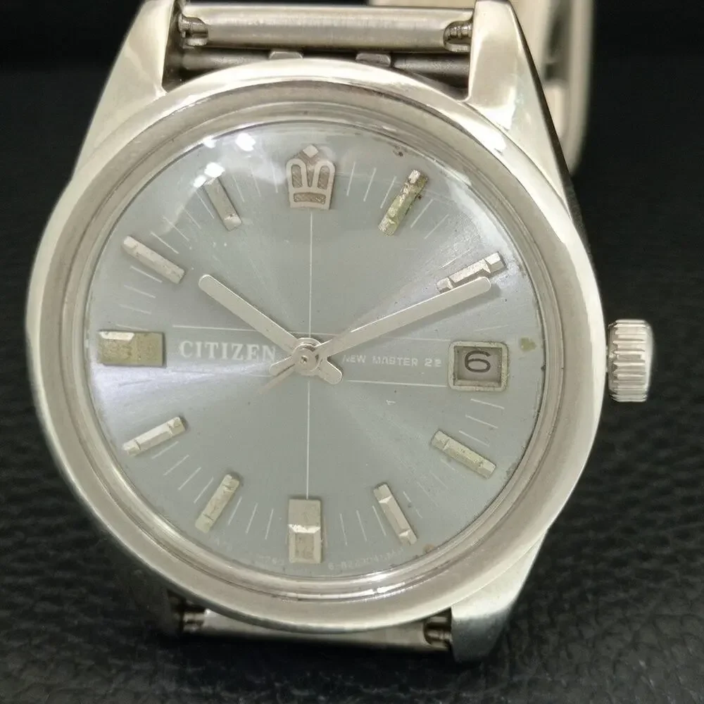Vintage 1975 Citizen Manual Mens Silver Watch W/date & Crown accents